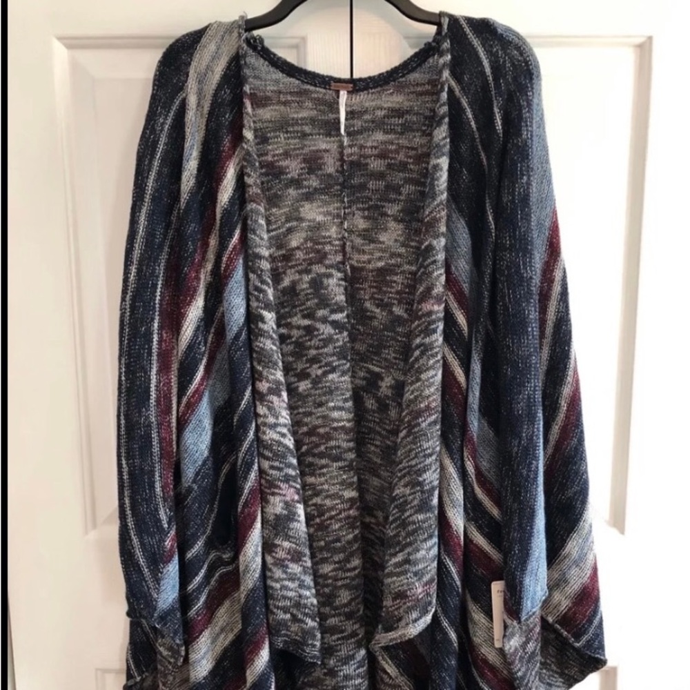 Free People Open Draped Poncho Southwest Casual Fall Sweater Cardigan Burgundy
